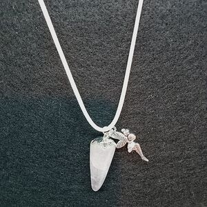 Necklace Pink Crystal Stone With Fairy Charm Handcrafted